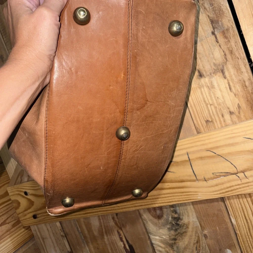 Vtg Tumi Full Grain Leather Tan Duffel Satchel Bag Crossbody Removable Strap